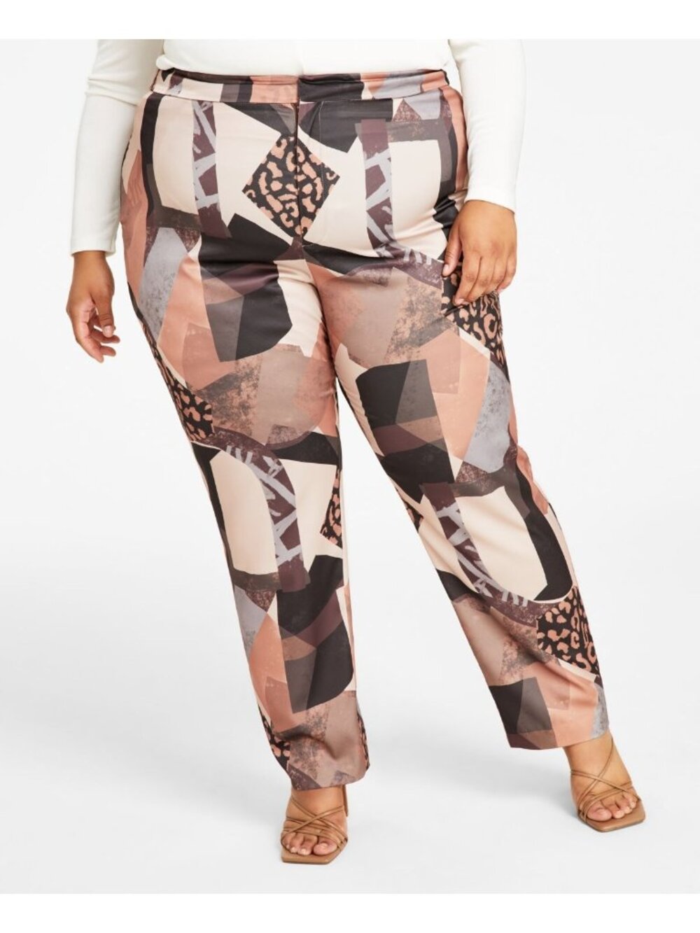 Nina Parker Womens Plus Solid Satin Straight Leg Pants Multi Size 24W NWT